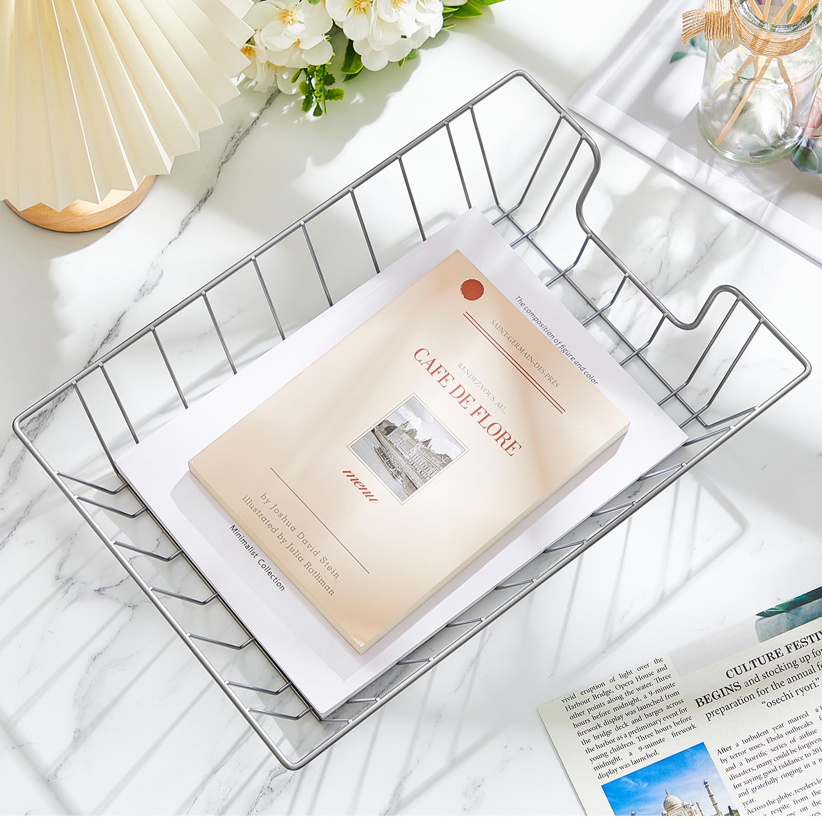 Yeaqee 6 Pieces Wire Letter Tray, Stackable Paper Organiser, Metal Paper Holder For Desk, Letter Tray, Storage For Office, Home, Classroom, School ( Silver, 35.6 X