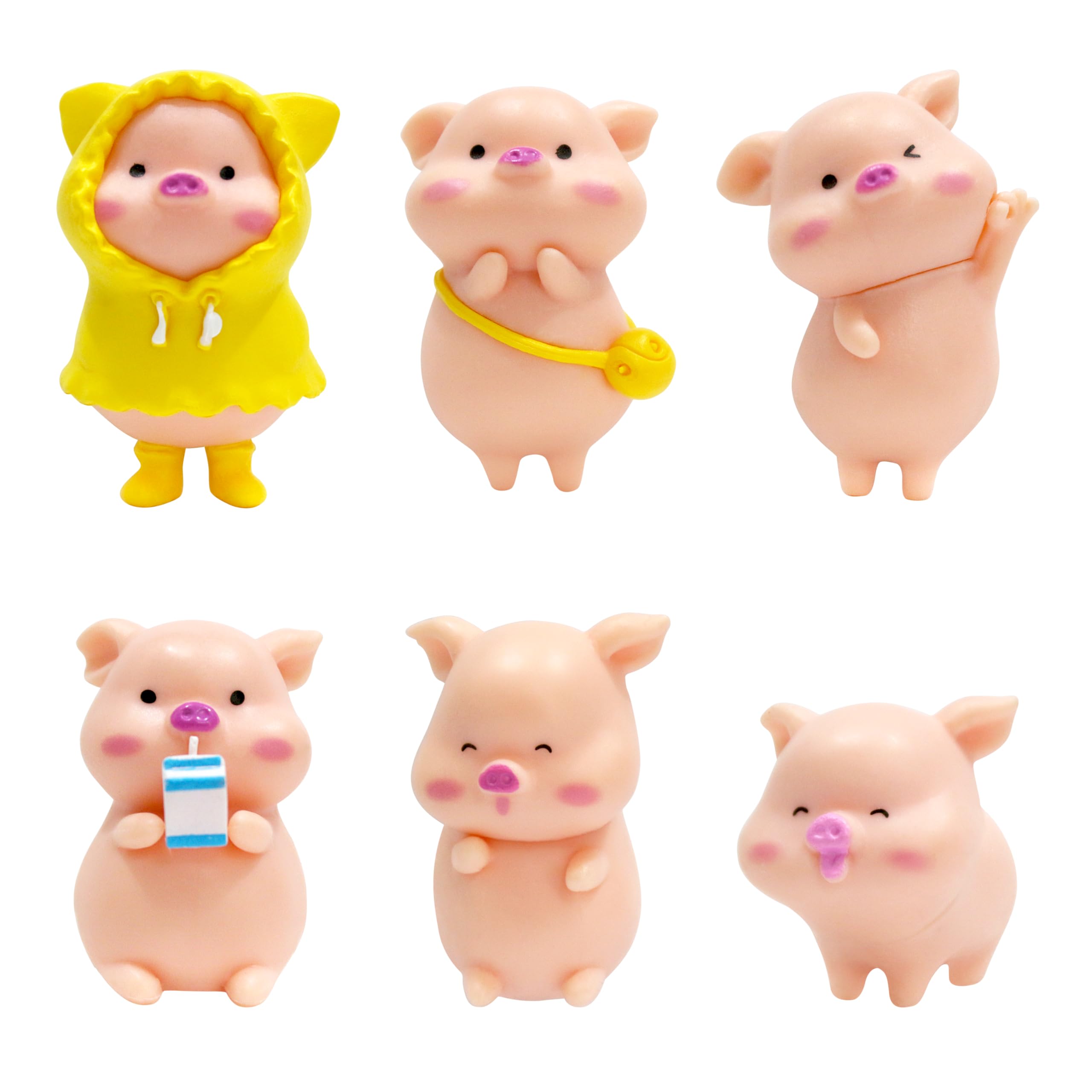 Set of 6 Pink Pig Refrigerator Magnet Party Pack 3D Round Face for Silver Fridge Office Dry Erase Board Stainless Steel Door Freezer Whiteboard Cabinet Magnetic Great Fun for Adult Girl Boy Kid