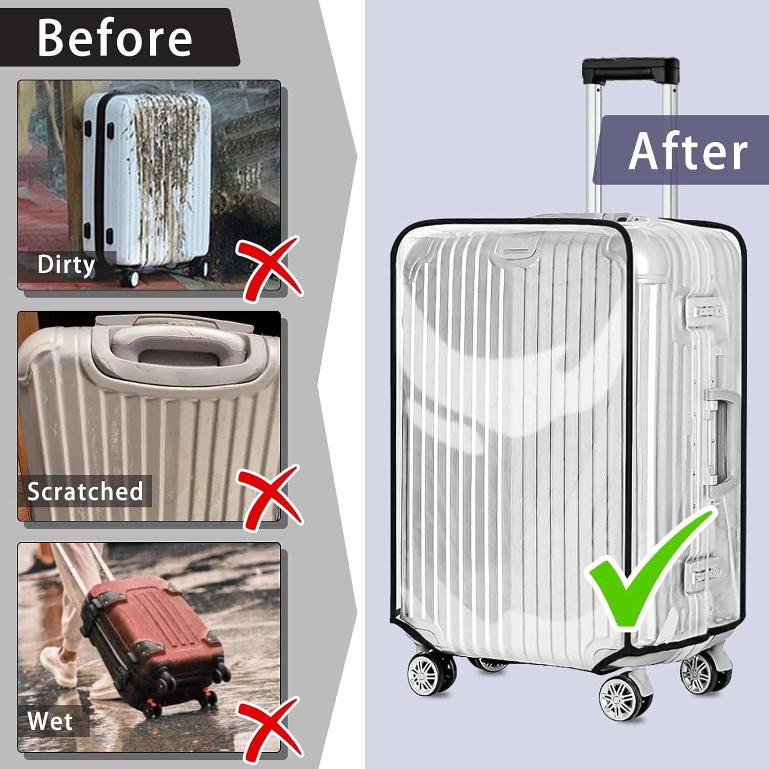 Yotako Clear PVC Suitcase Cover Protectors 30 Inch Luggage Cover Protectors for Wheeled Suitcase 30'' - Image 8