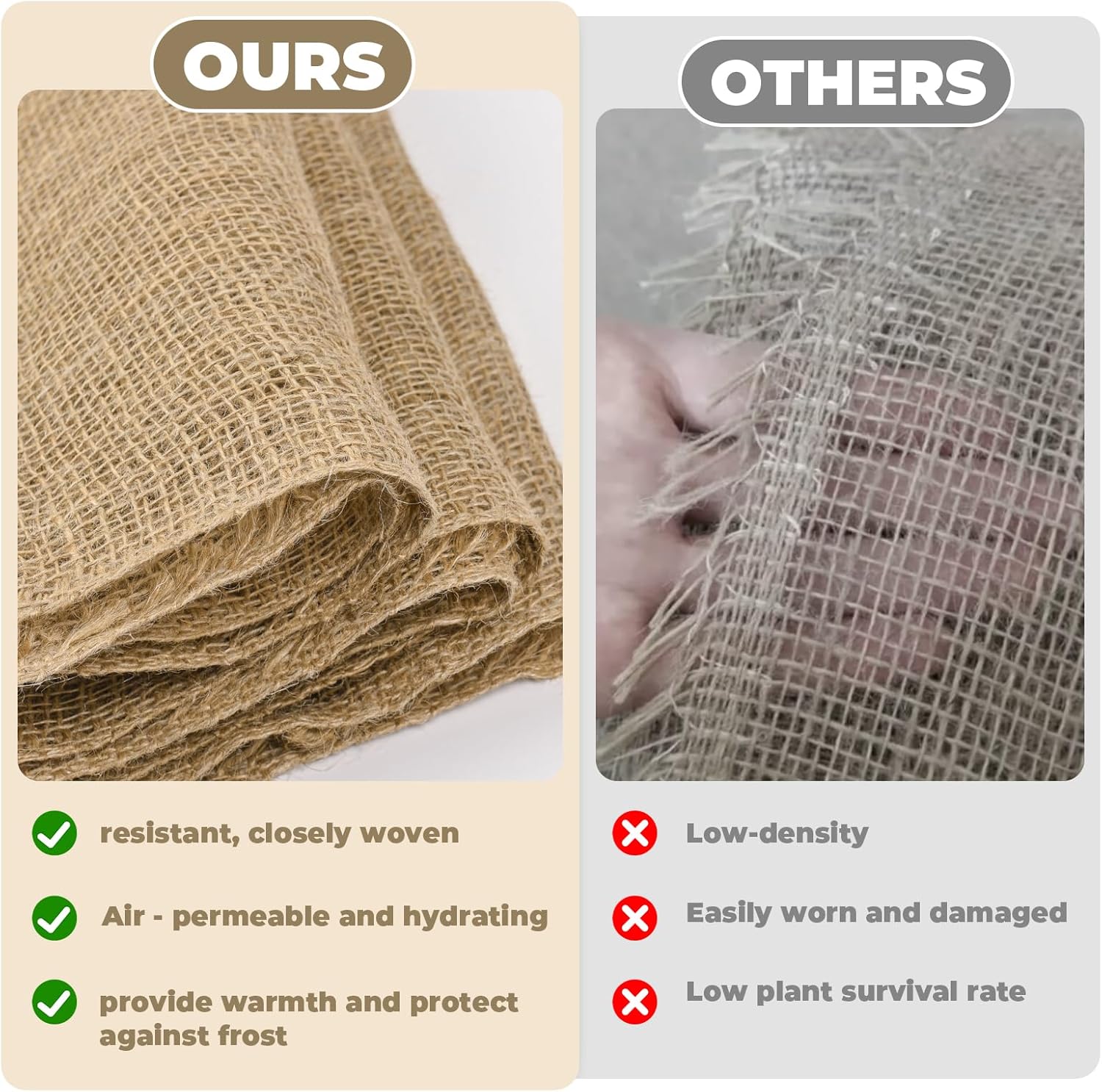 40" x 50 Ft Natural Burlap Fabric Roll with 2 Free Jute Twines - Garden Burlap Wrap for Trees, Winter Plant Protection, Weed Barrier, Raised Bed Liners, Craft & Aisle Runner
