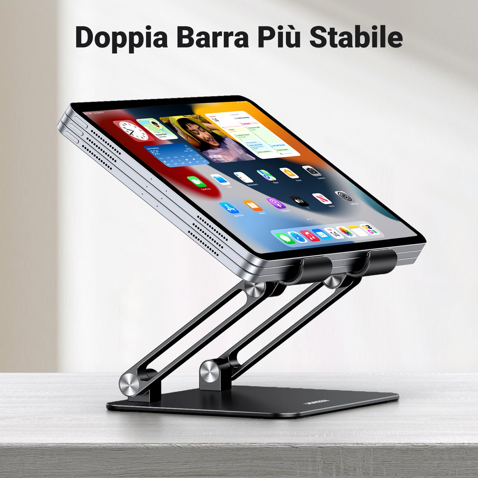 UGREEN Supporto per Tablet da 4,7" a 12,9" Universale, Porta Cellulare da Tavolo Regolabile Pieghevole per iPad 2022, MatePad, Galaxy Tab, Xiaomi Pad, iPhone 16 Plus Pro Max Nero