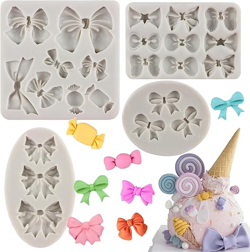 Sijiangmold Moldes de silicona con lazo para fondant, molde de caramelo de chocolate para cupcakes, decoración de pasteles, pasta de goma de mascar,