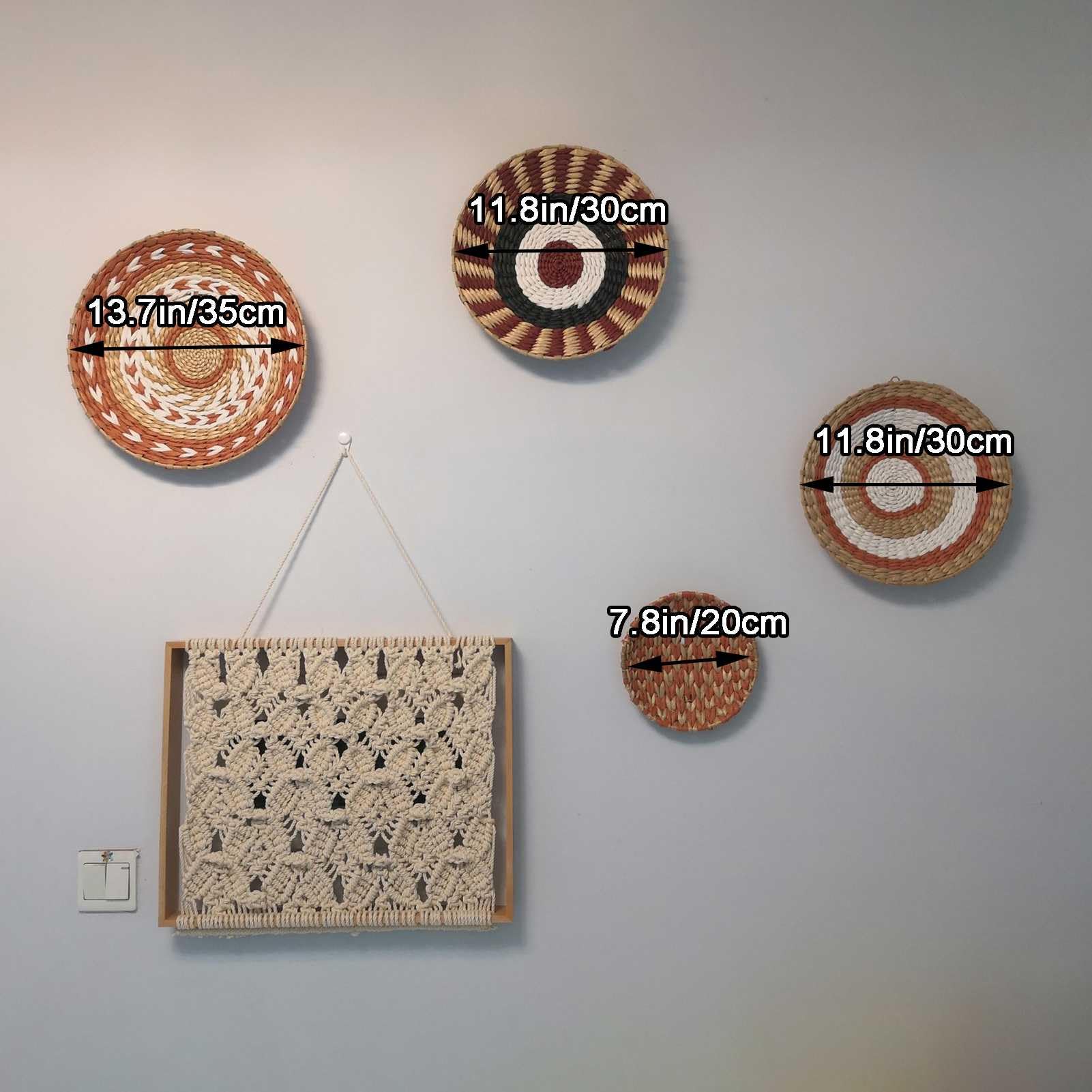 Decoración de ratán, Juego de 4 cestas de Mimbre Bohemias for Colgar en la Pared
