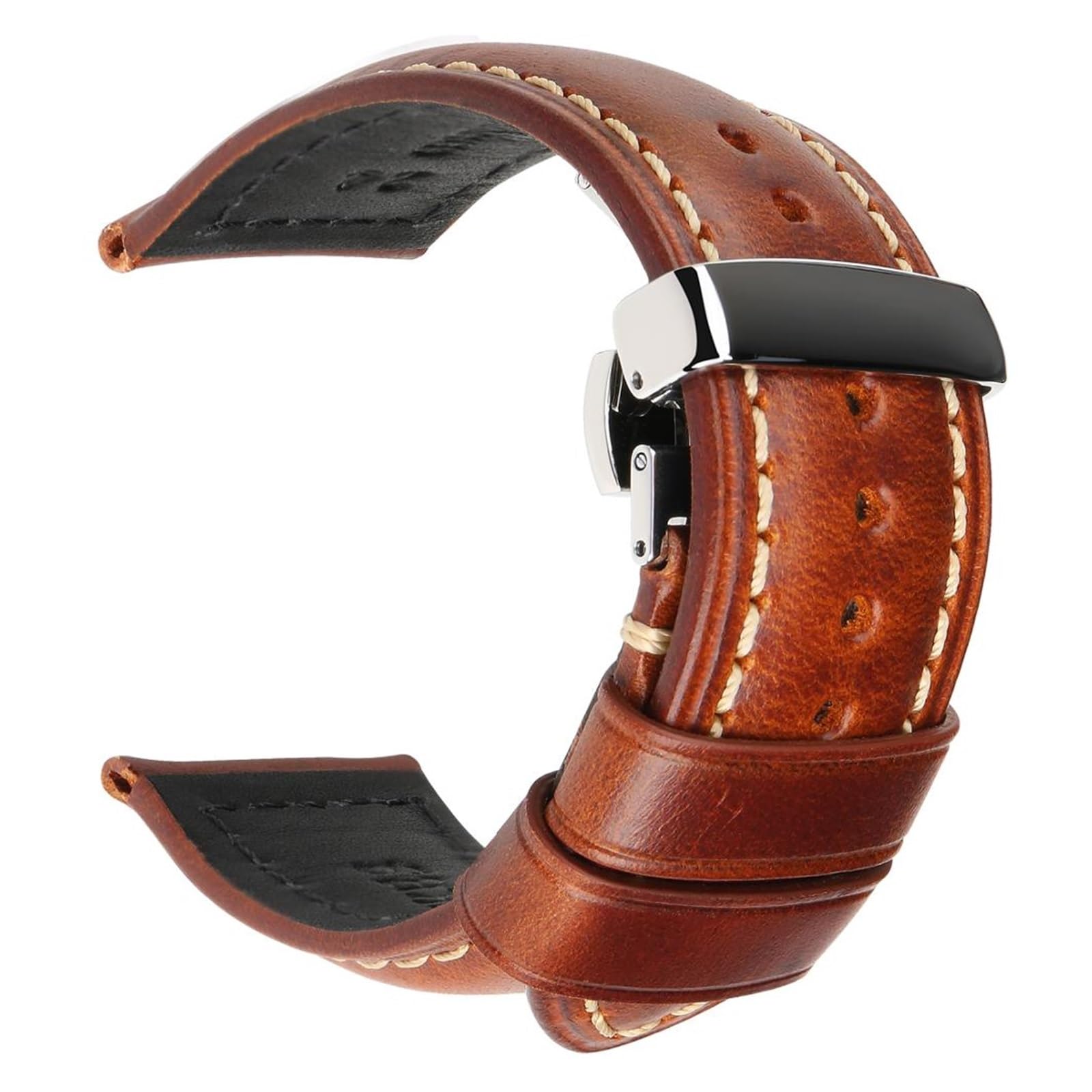 HMFANG Bracelet De Montre en Cuir De Veau Unisexe À La Mode 18mm 19mm 20mm 22mm 24mm 26mm Bracelet De Montre en Cuir Ciré À l'huile Bracelet De Montre en Cuir