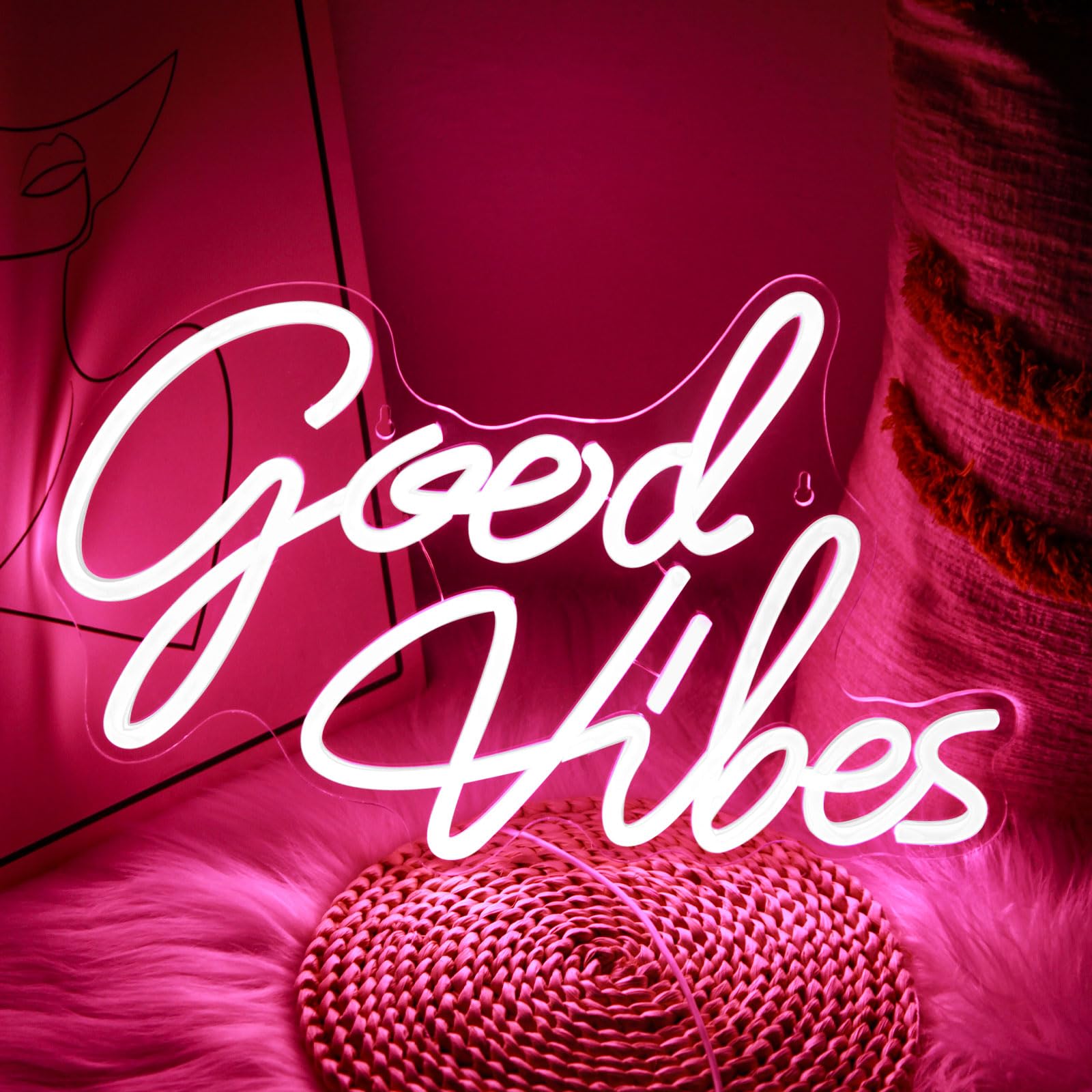 LightingWill Insegna Al Neon Good Vibes Dimmerabile USB 35,6x40,6cm: La Luce Positiva Per Camera E Feste!