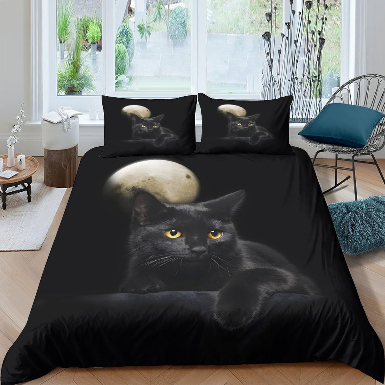Housse de couette chat noir 260x220 cm pour créer une ambiance mystique dans la chambre