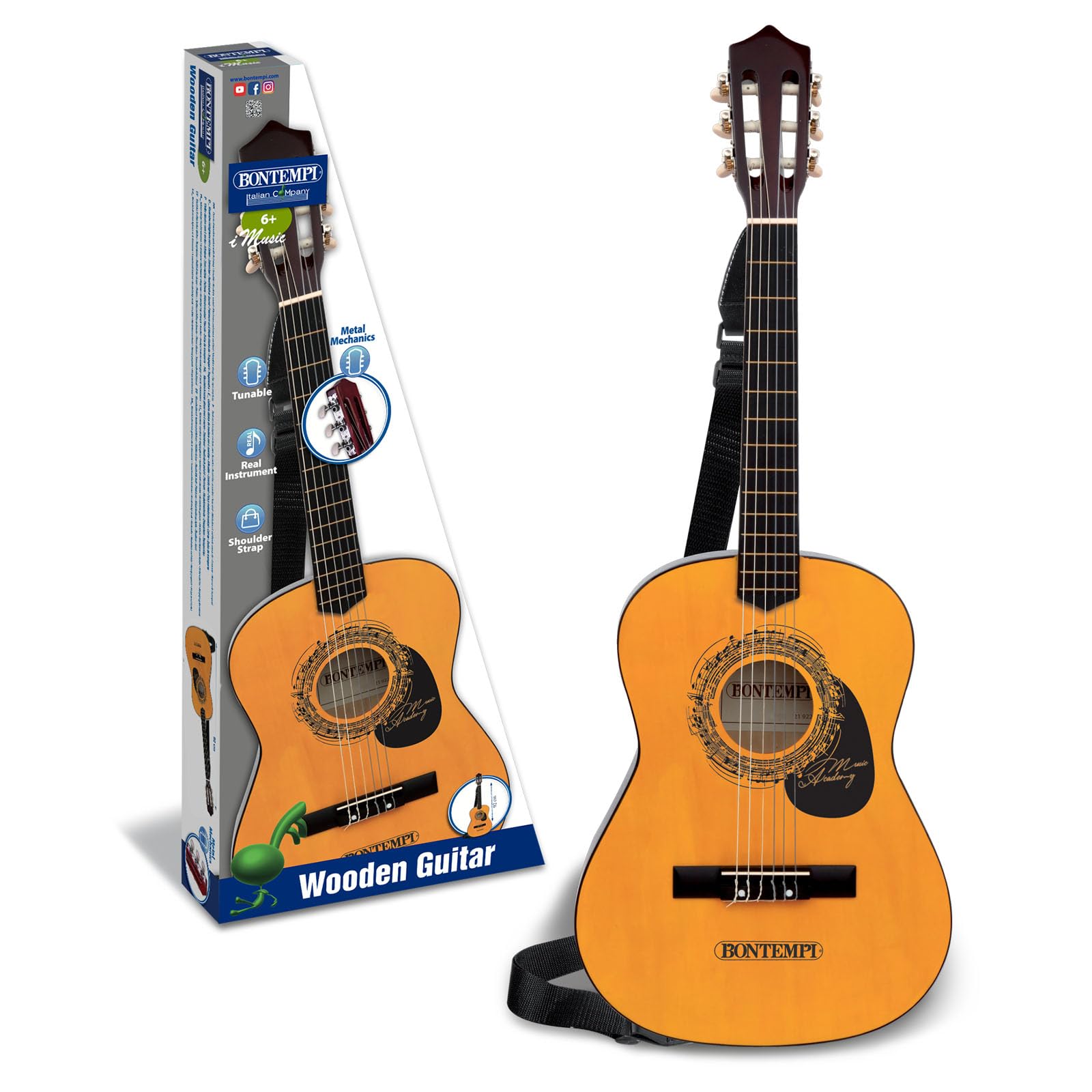 Bontempi | WoodHarmony - Guitare Classique en Bois de 92 cm pour des Aventures Musicales Authentiques, Marron