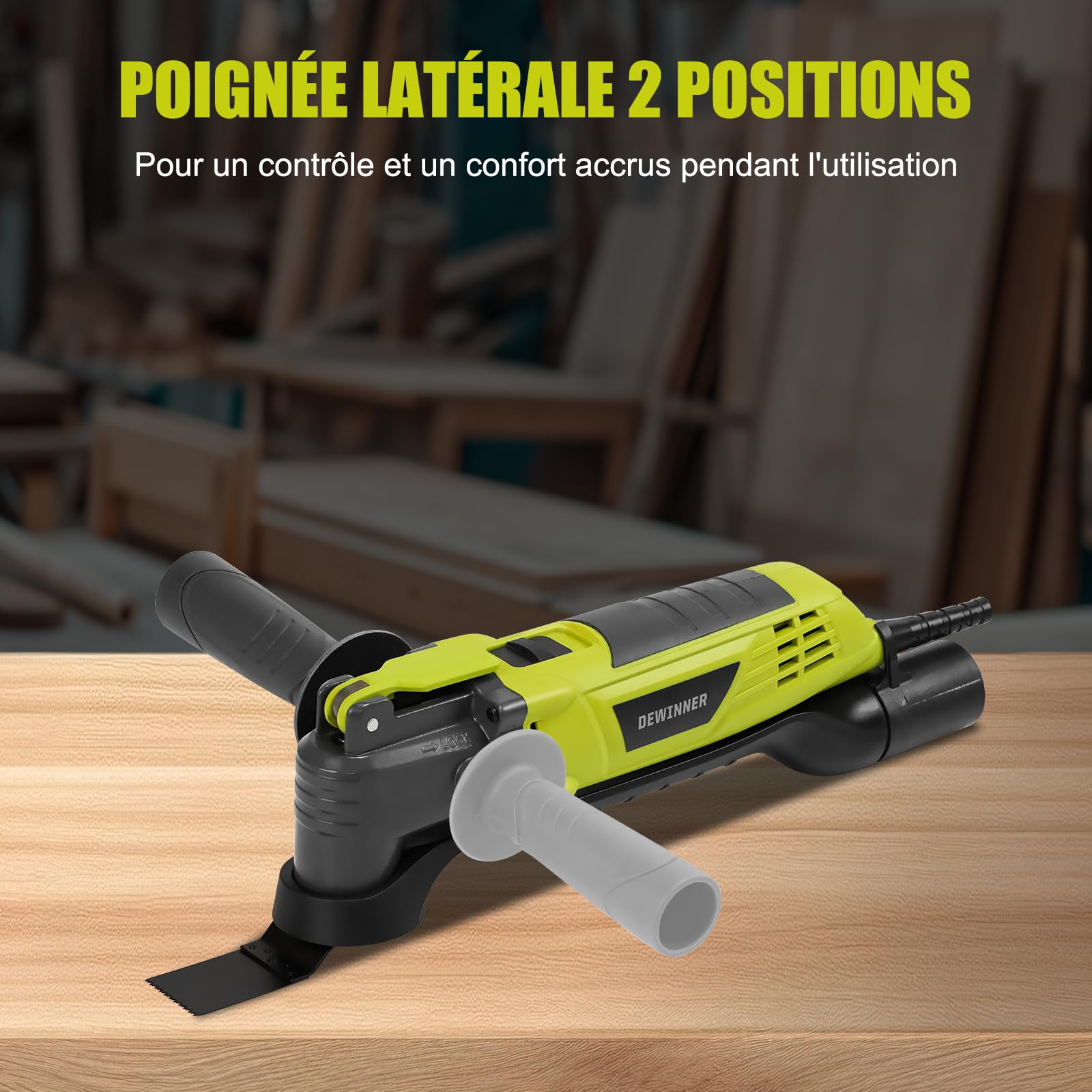 DEWINNER Outil Multifonction Oscillant, 300W Outils Oscillants, Angle Oscillant 3 °, 6 Vitesses Variables 15000-22000RPM, 28 Accessoires, Multi Outil Oscillant pour Couper, Poncer, Gratter, Scier