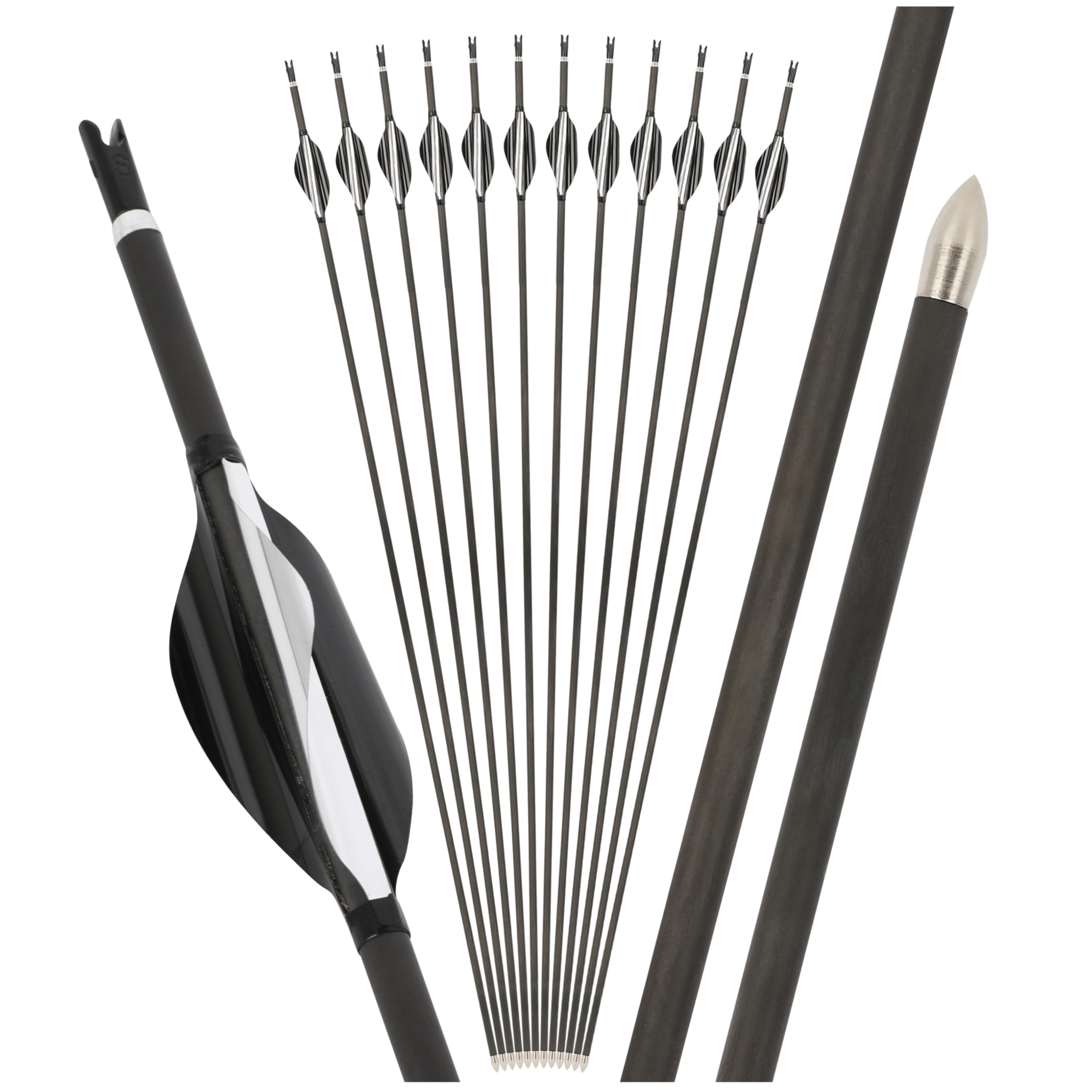 6/12 Stück SP 600/1000 Pure Carbon Pfeile 30 Zoll ID 4.2 mm Schaft 1.8" Spiralflügel für Bogenjagd Bogenschießen Zielübungen Schießen