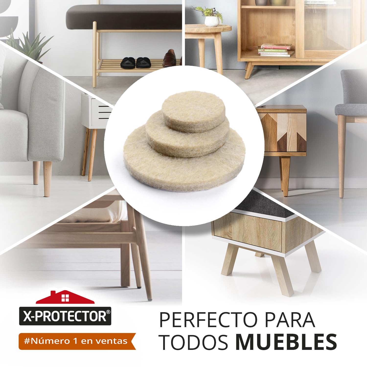 Almohadillas de Fieltro X-PROTECTOR - 8 pz Fieltro Adhesivo Premium 20 x 15 cm Beige - Fieltros para Sillas – Protectores de Suelo para Muebles - Tapones para Patas de Sillas
