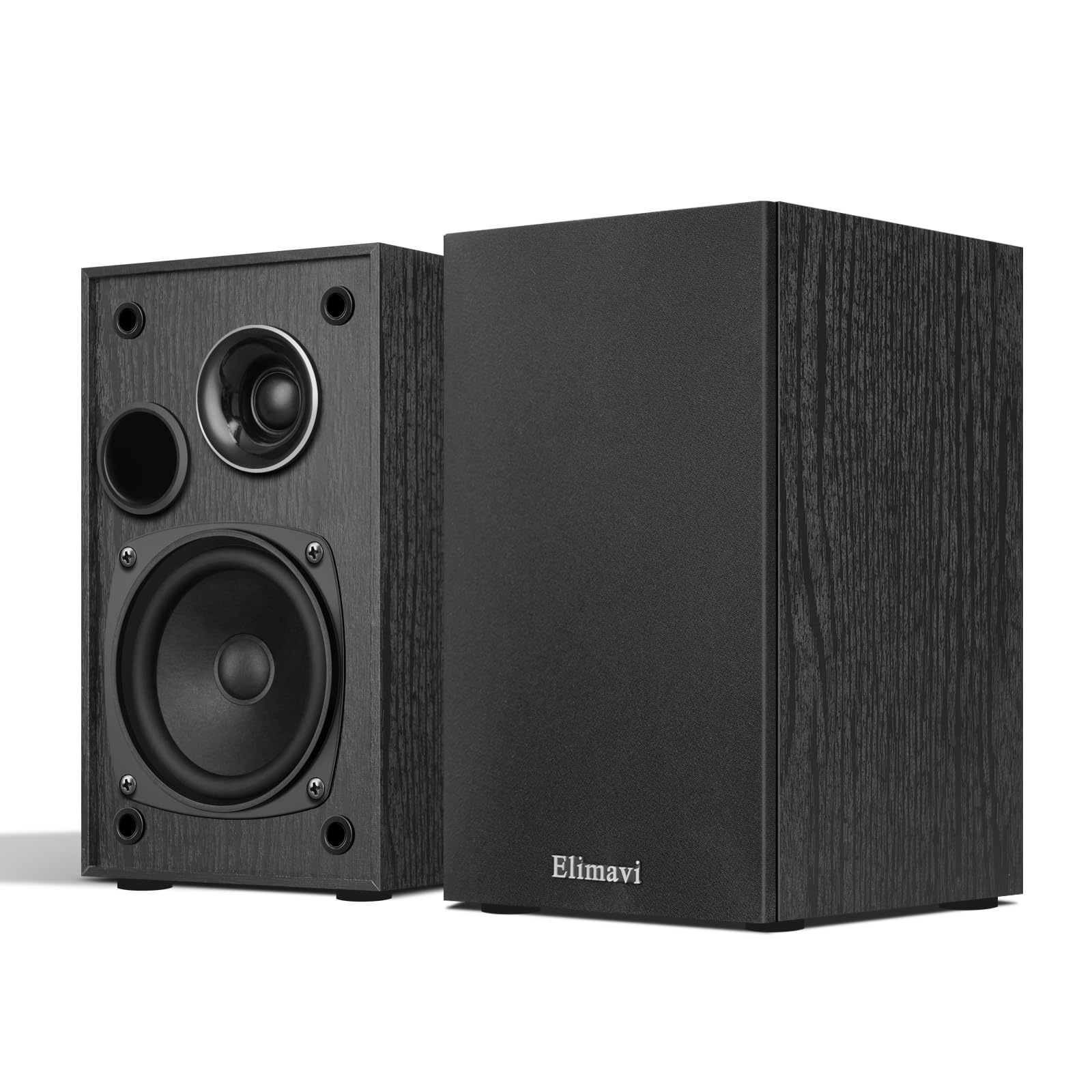 Elimavi Passive Bookshelf Speakers, 2-Way Design with 4" Woofer & 1" Silk Horn Tweeter, 60Hz Bass, Ideal for Home, Office & Theater, Black (Requires Amplifier or Receiver to Operate)-image-49