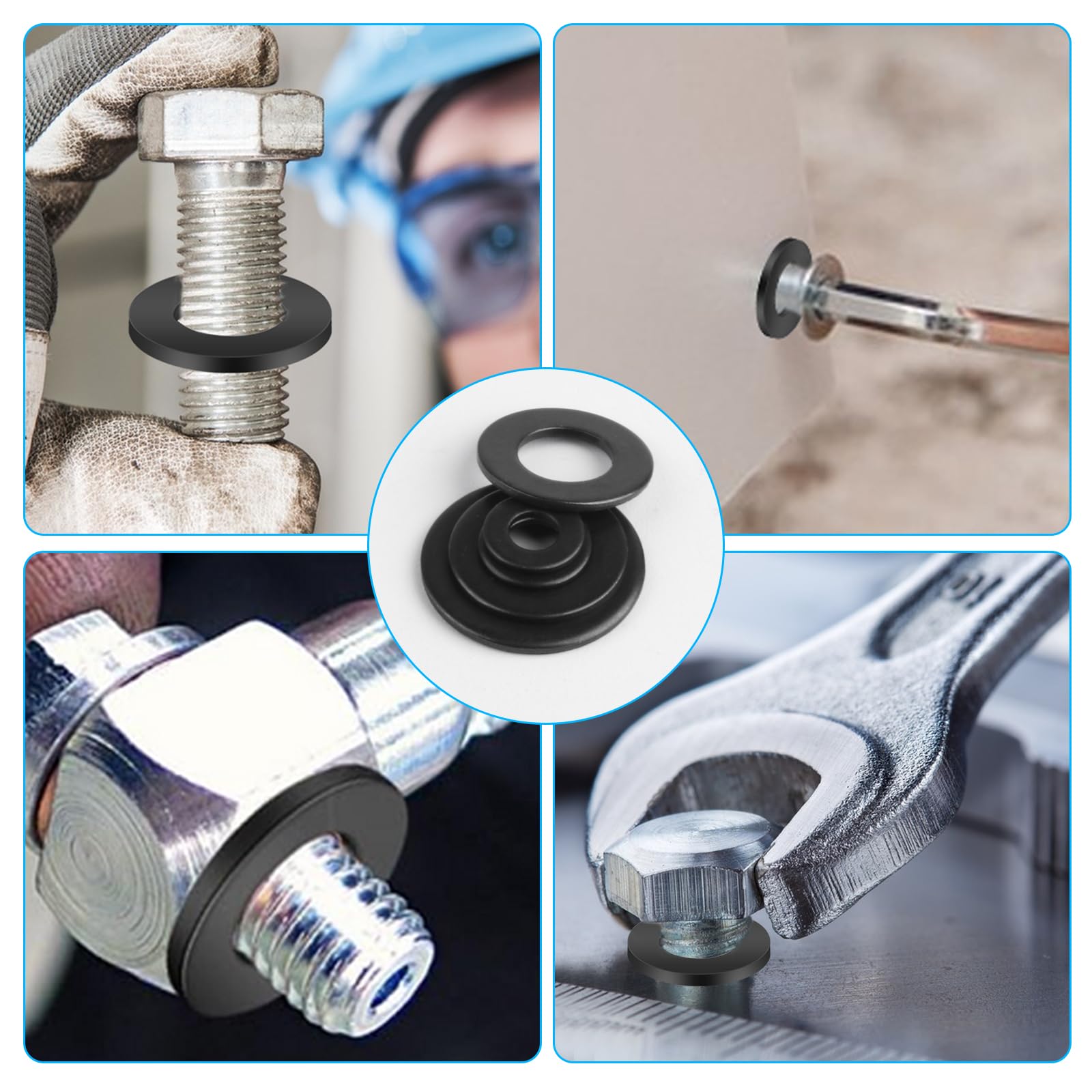 Rondelle M6 Piatte x 12 mm, Assortimento di Rondelle Alzaporta in Acciaio al Carbonio, Guarnizioni Distanziali Nere per Viti Barra Filettata