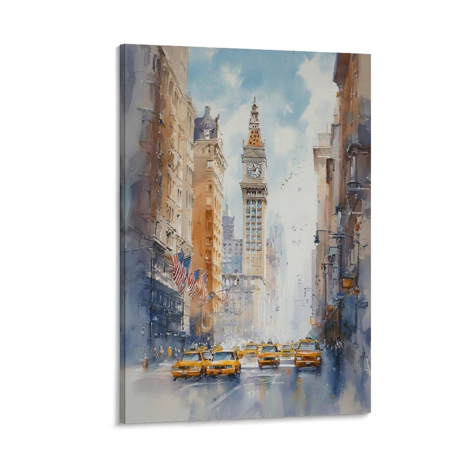 XWYMXZ Brooklyn Bridge Street 20x30inch(50x75cm) Vintage Travel Poster Watercolor Canvas Art