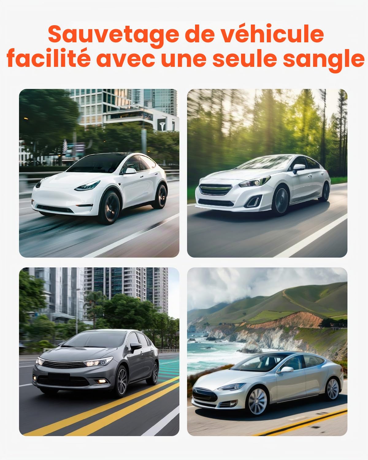 VEVOR Sangle de Remorquage Récupération Cinétique Robuste, 50,8 mm x 6,1 m, Résistance à la Rupture 7711 kg, avec Crochets, Remorquages et Récupérations pour Camion, Véhicules Tout-Terrain, SUV, VTT