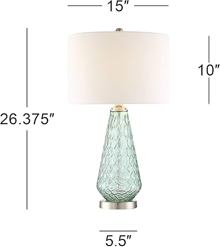 Miniatura 4 de 360 Lighting Julia - Juego de 2 lámparas de mesa costeras modernas de 26 38 pulgadas de alto, cristal verde, sala de estar, dormitorio, mesita de