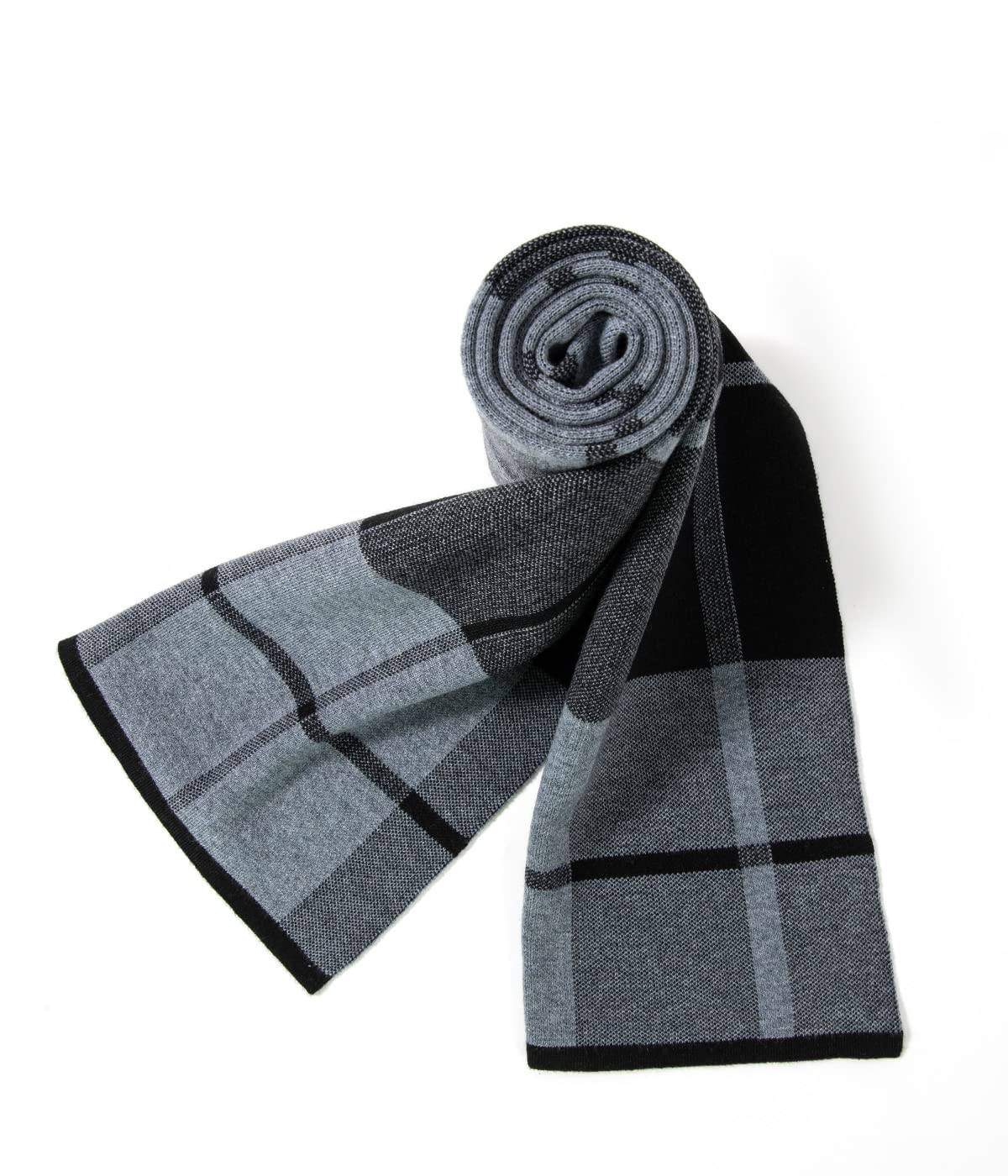 Villand Australian Merino Wool Tartan Knitted Scarf for Men, Plaid Winter Warm Thick Soft Neckwear with Gift Box, 30CM W x 180CM L (Light Grey Checked)