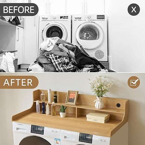 Miniatura 3 de Encimera para lavadora y secadora de 54 pulgadas de ancho x 27.5 pulgadas de profundidad, mesa de lavandería de doble capa con enchufe de