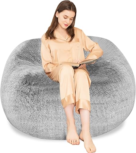 Miniatura 3 de Funda para silla de puf gigante de 4 pies para adultos, (sin relleno), muebles de sala de estar, grande, redondo, suave, esponjoso, de terciopelo,