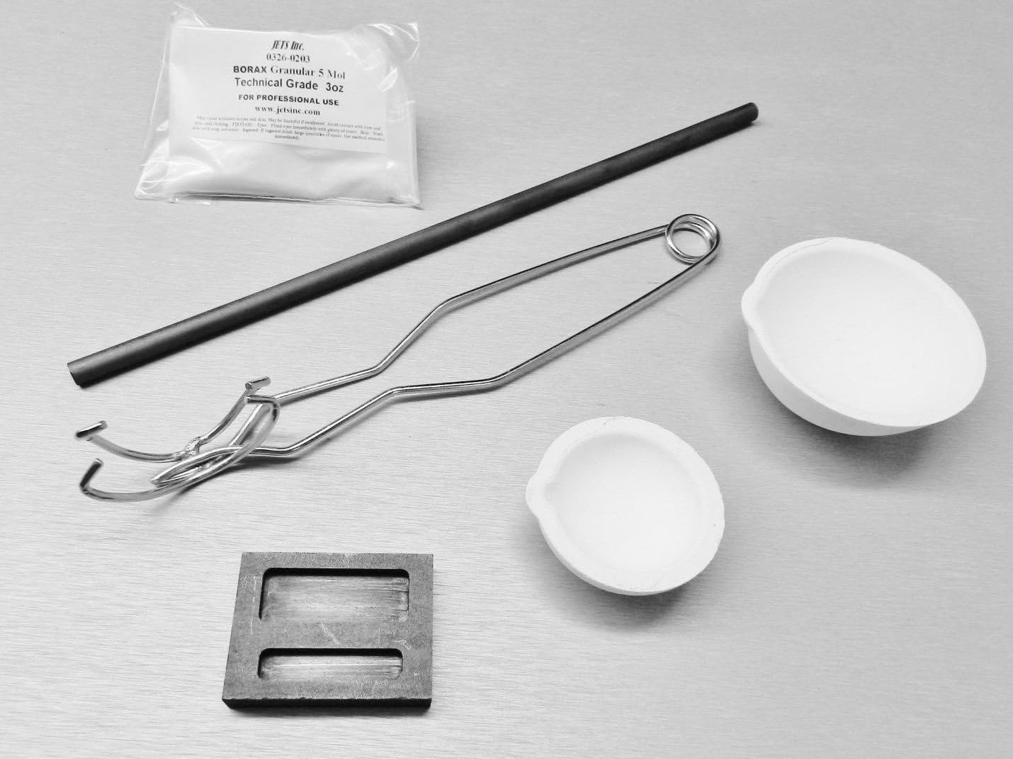 Torch Melting Kit Gold Silver Set 2 Italian Crucibles Tong Graphite Rod Borax Graphite Ingot Mold