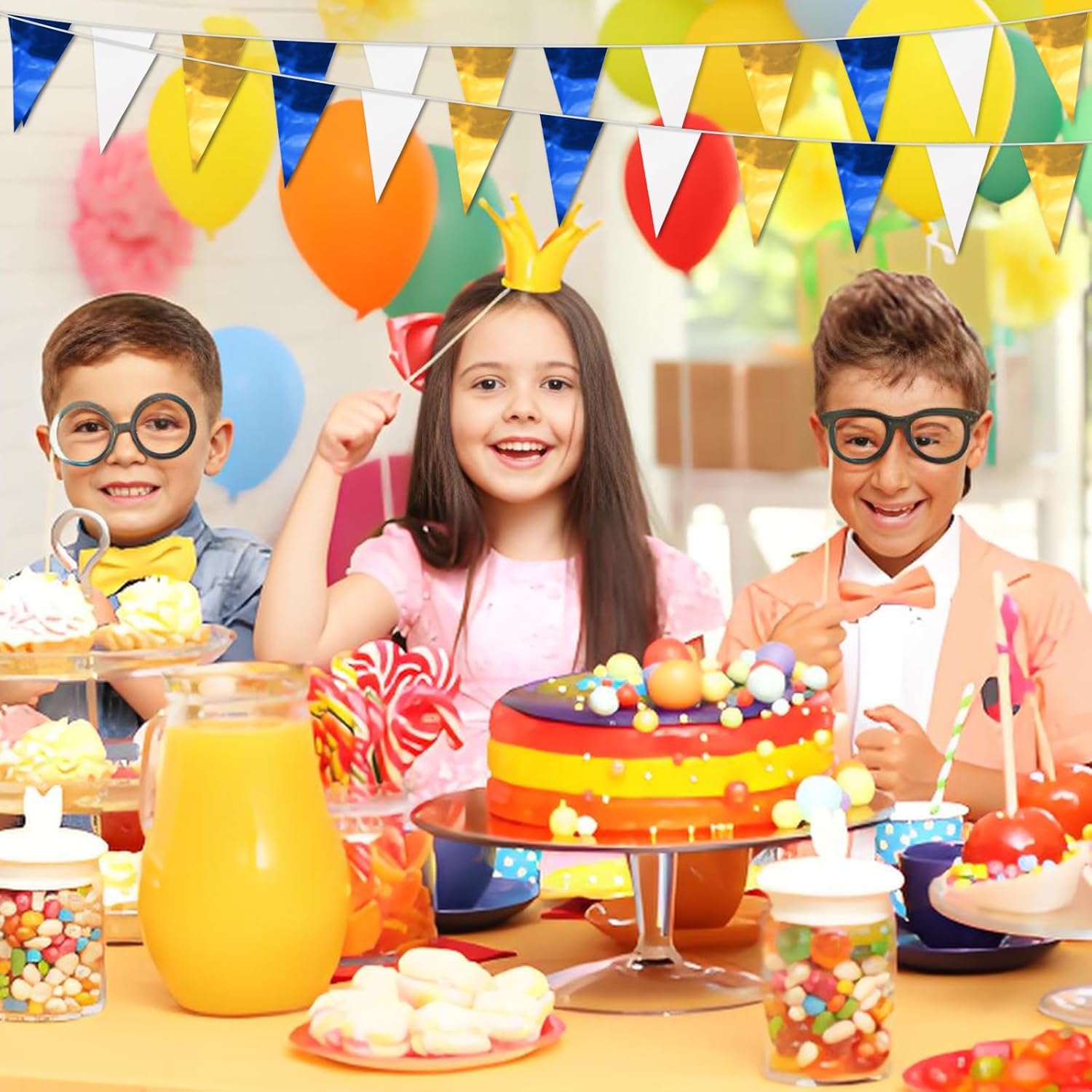 65FT Navy-Blue White Gold Glitter Triangle Pennant Banner Flag Metallic Bunting Fabric Garland for Christmas Graduation Retirement Wedding Bridal Shower Nautical Ahoy Achor Party Decorations Supplies - Image 5