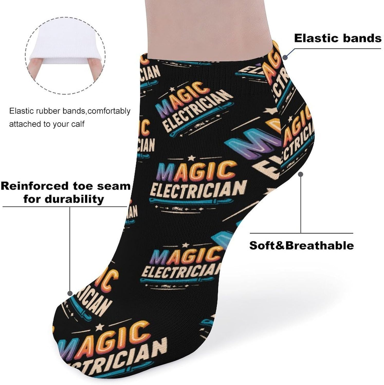 Magic Electrician No Show Ankle Socks Low Cut Non Slip Flat Boat Line 5 Pairs Set