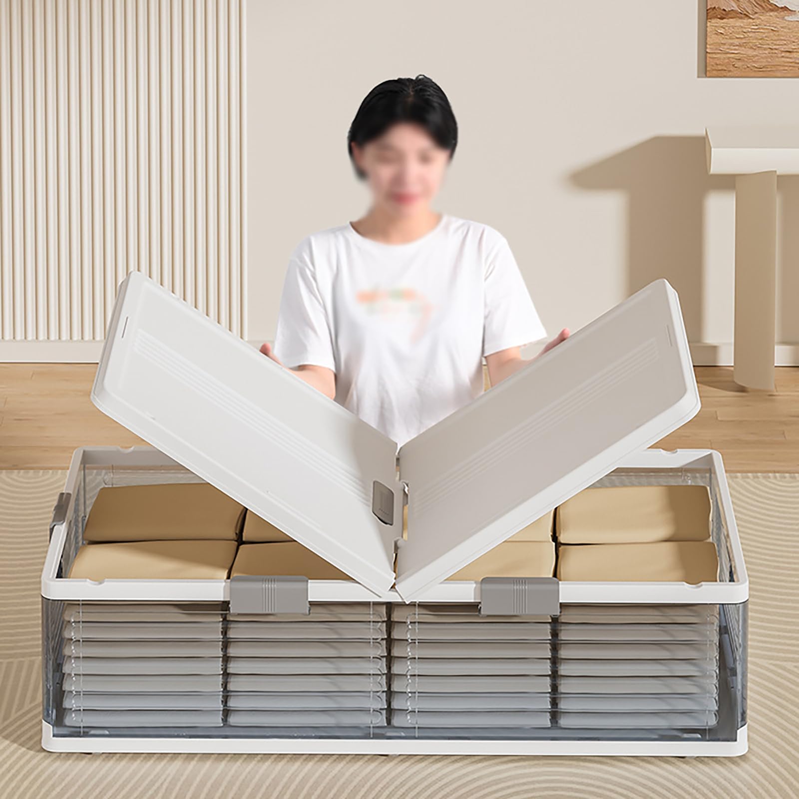 Scatola portaoggetti per sotto il letto con ruote, colore bianco