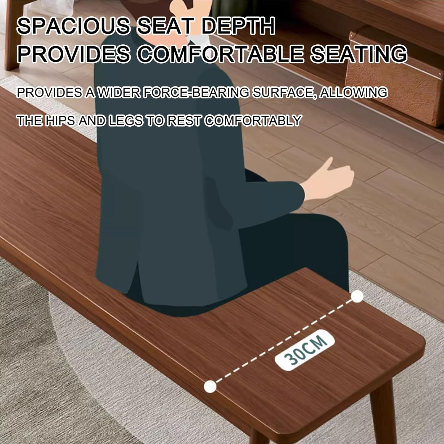 Solid Wood Entryway Bench, Dining Bench, Kitchen Bench with Rounded Corner, Furniture Wooden End of Bed Bench, Shoe Bench, for Dining Room, Living Room, Hallway, Bedroom, Home Décor(Walnut color,140cm