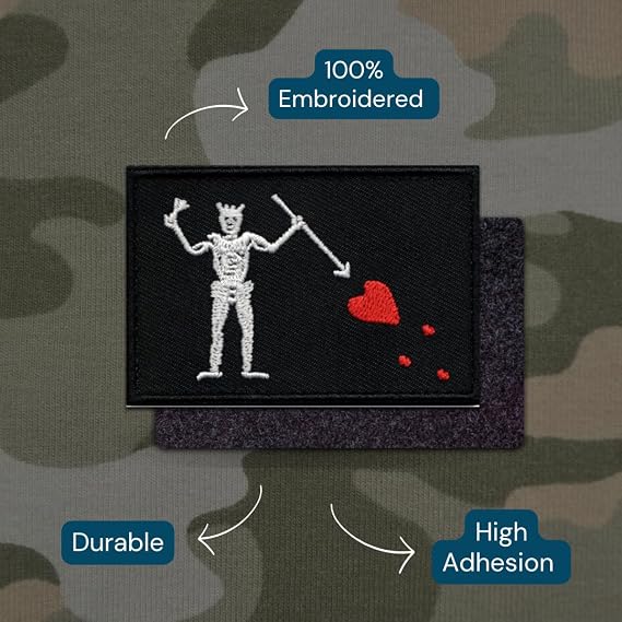 Laughing Lizards Blackbeard Tactical Patch (2-Pack) | Hook & Loop Edward Teach Sigil Black Beard Pirate Flag Patch, Funny Tactical Patches for Backpacks, Hats, Bags, and Equipment (Blackbeard Flag)
