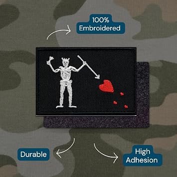 Laughing Lizards Blackbeard Tactical Patch (2-Pack) | Hook & Loop Edward Teach Sigil Black Beard Pirate Flag Patch, Funny Tactical Patches for Backpacks, Hats, Bags, and Equipment (Blackbeard Flag)