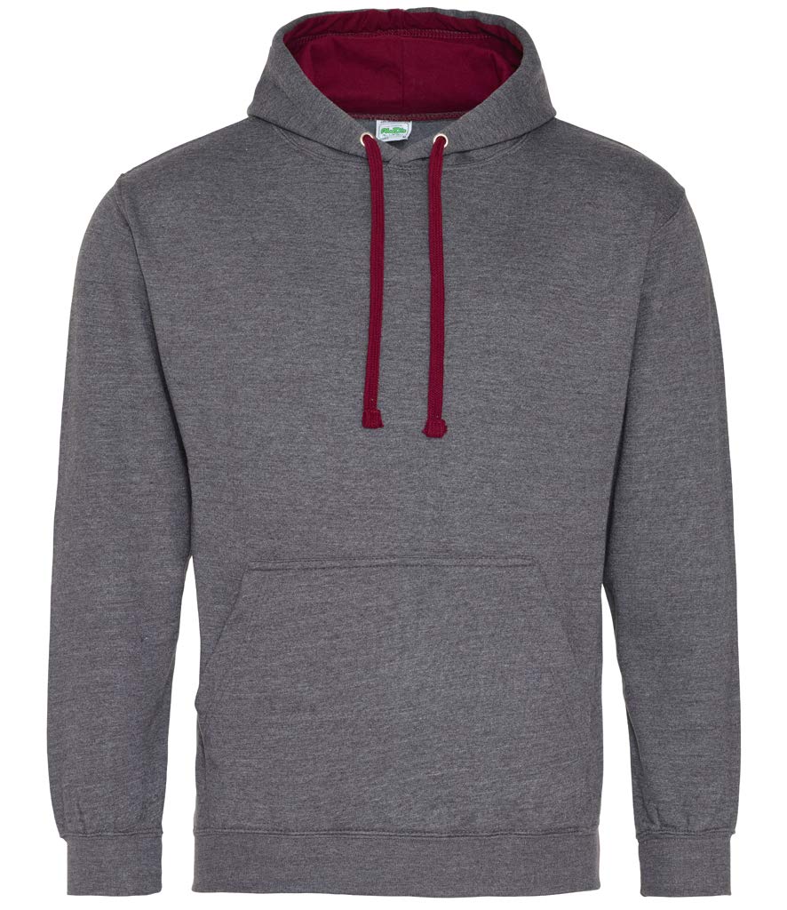 AWDis Men's Varsity Hoodie, Multicoloured (Charcoal/Burgundy), Large