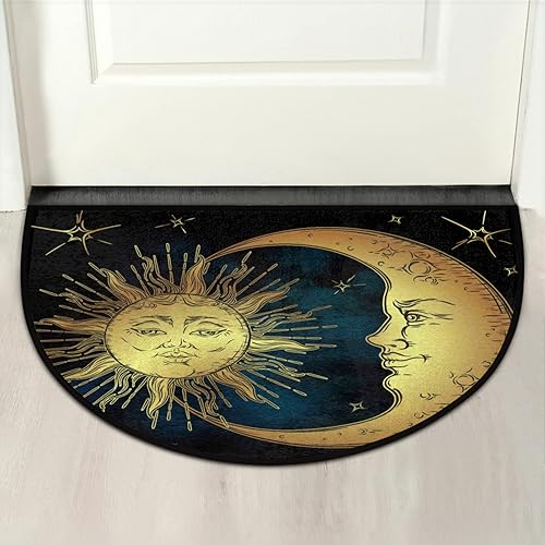Miniatura 6 de Alfombras semicirculares antiguas antiguas con sol, luna y estrella, tapete de bienvenida para interiores, tapete de bienvenida antideslizante medio