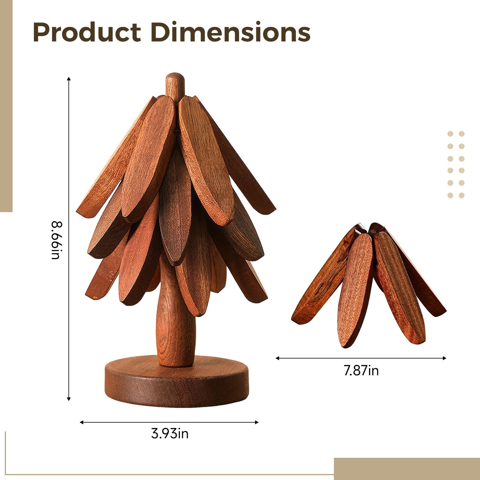 3 Stück Holzuntersetzer mit Sockel, Walnussfarbe, natürliches Baum-Design für heiße Gerichte, Töpfe und Tassen