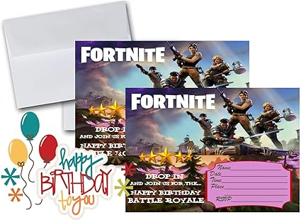 12 Fornite Anniversaire Cartes D Invitation 12 Blanc Enveloppe Inclus 1 Amazon Fr Fournitures De Bureau