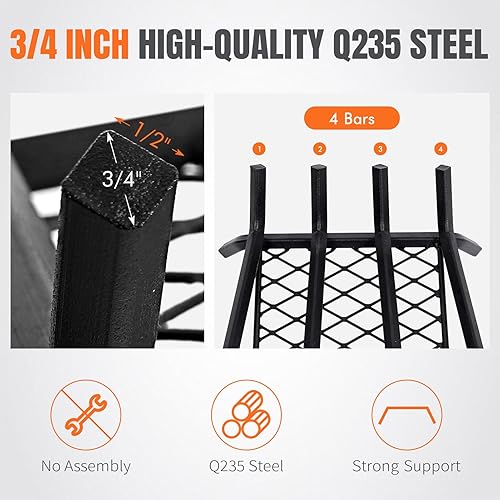 Miniatura 4 de Rejillas de chimenea con retenedor de brasa, rejilla de leña para chimenea de 14 pulgadas, rejilla de estufa de leña, estante para troncos de leña,