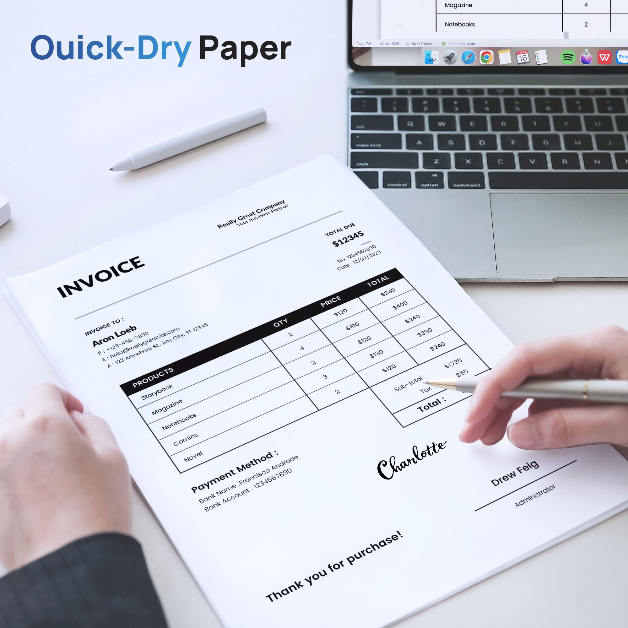 Rollo de papel para impresora térmica compatible con D820, 8.5 x 11 pulgadas, 50 hojas, 2 rollos