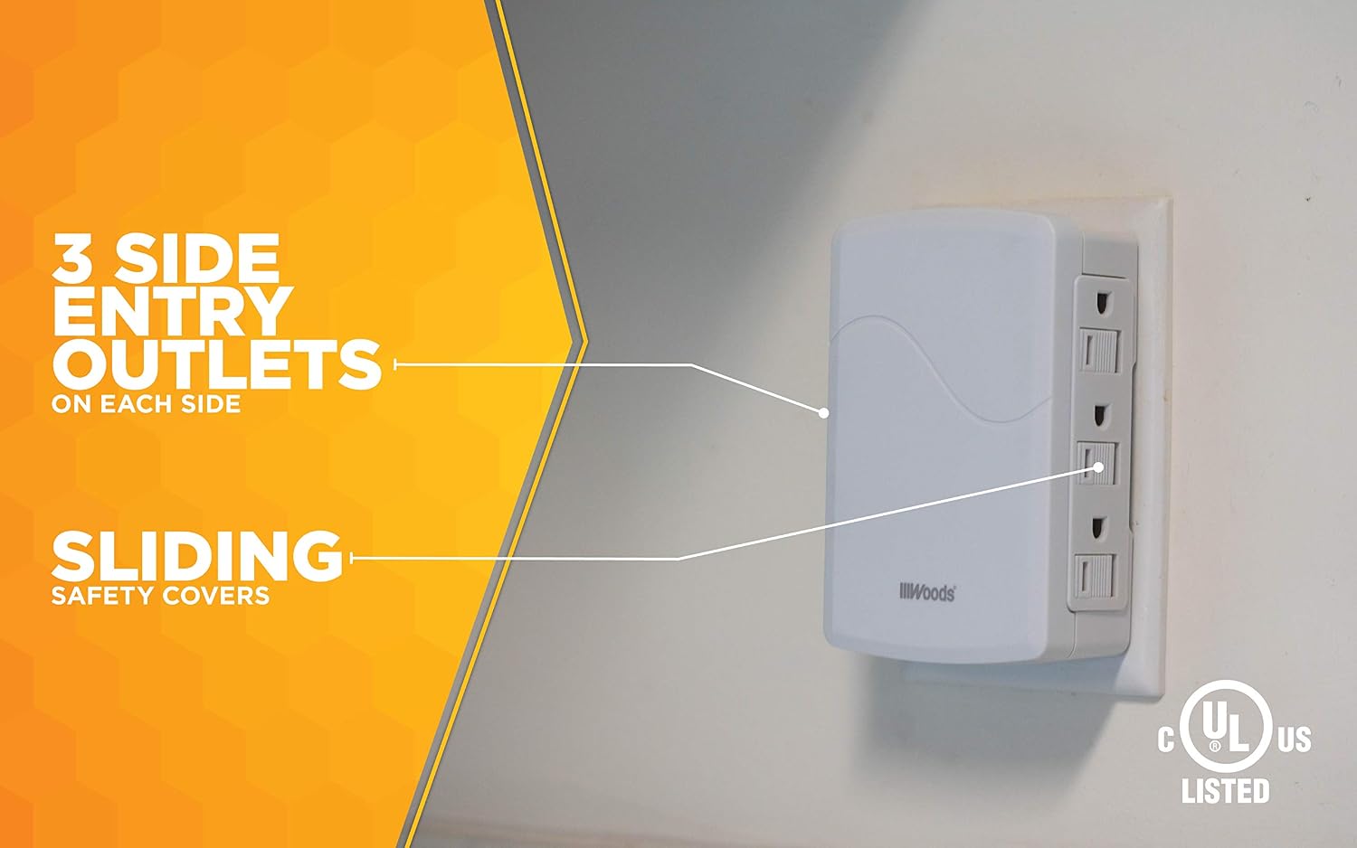 Woods 41261 Space Saving Wall Adapter, 6 Side Entry Outlets