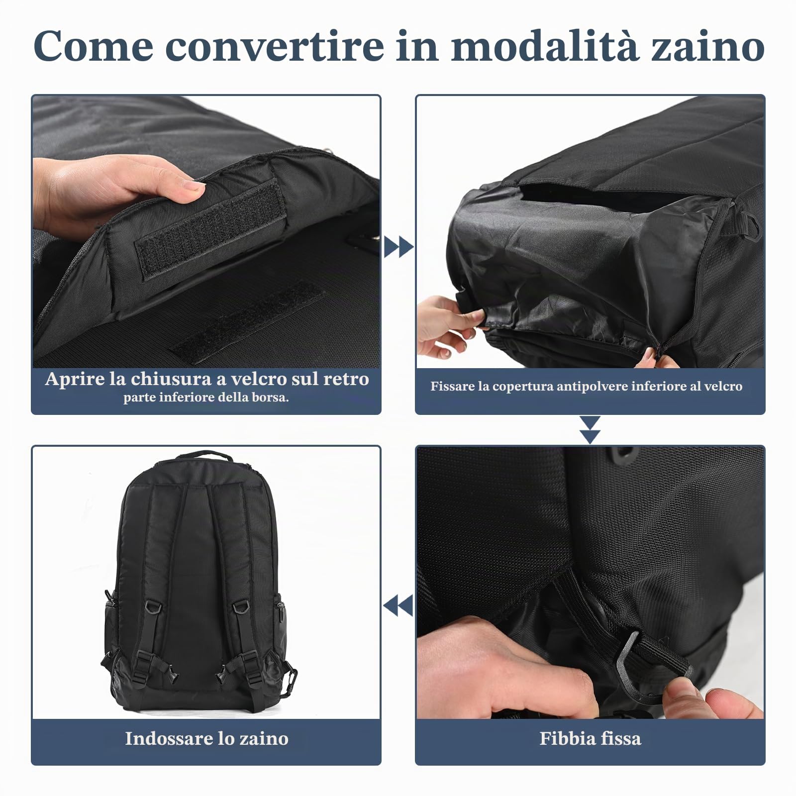 Zaino con ruote, trolley da 17,3 pollici, borsa da viaggio con ruote, grande zaino per uomo lavoro, college, Nero