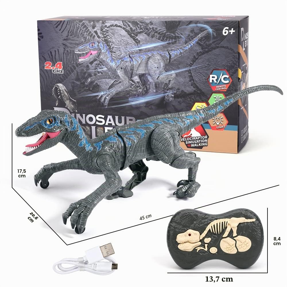 Jouets dinosaures télécommandés 2,4 G,vélocirapteur électronique éducatif avec lumières et sons,jouets robot dinosaure alimentés par batterie rechargeable,meilleurs jouets RC cadeaux pour enfants | lumière LED & Sons,2.4Ghz Jurassique Vélociraptor,Jouets