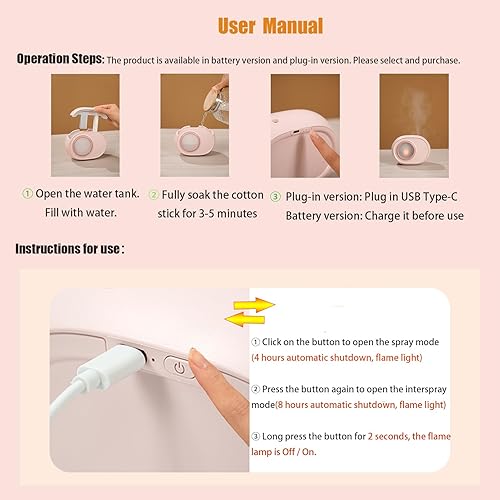 Miniatura 5 de Mini difusor de aromaterapia de 13.5 fl oz con luz nocturna, 1800 mAh, funciona con pilas, difusor de aceite esencial inalámbrico, humidificador de