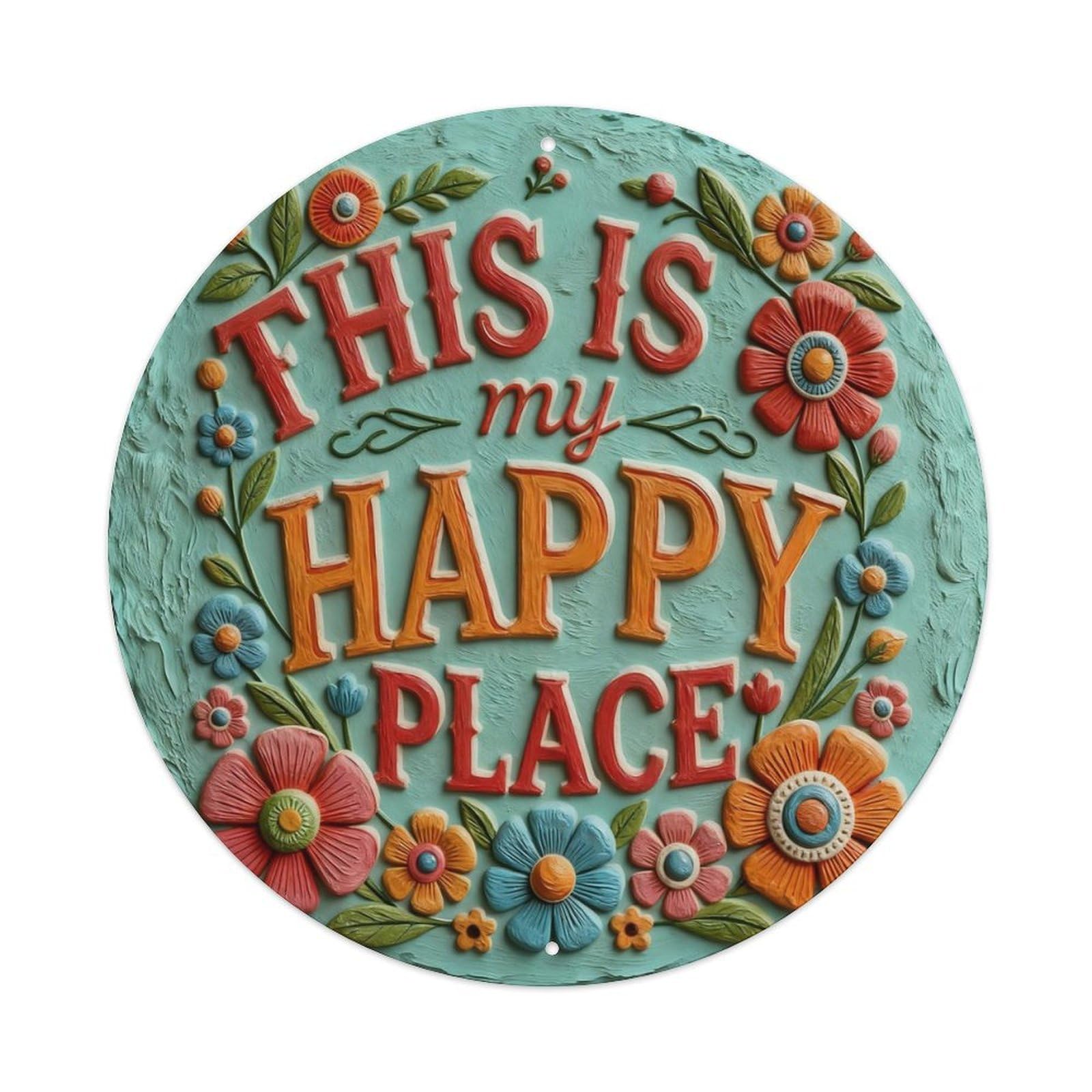 Zlatcbu Vintage English This Is My Happy Place Metal Tin Sign Retro Wall Art Poster, Decor For Home Living Room Bar Cafe Garage, 8X8 Inch