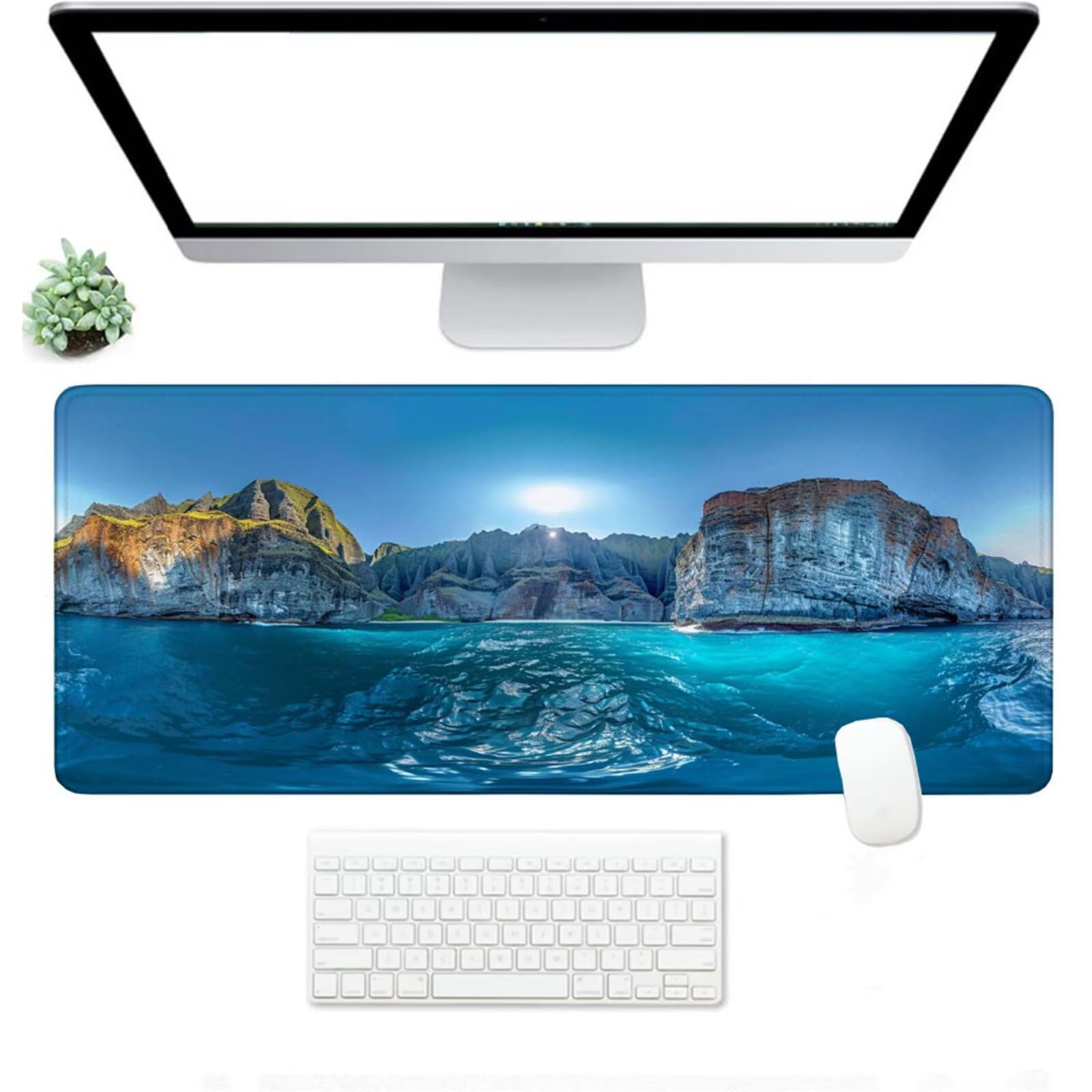 Podkładka pod mysz XXL 1200 x 600 x 3 MM, duża niebieska podkładka pod mysz z wodoodporną i antypoślizgową gumową podkładką pod mysz morską zszyte krawędzie, poprawia precyzję i szybkość dla gracza W
