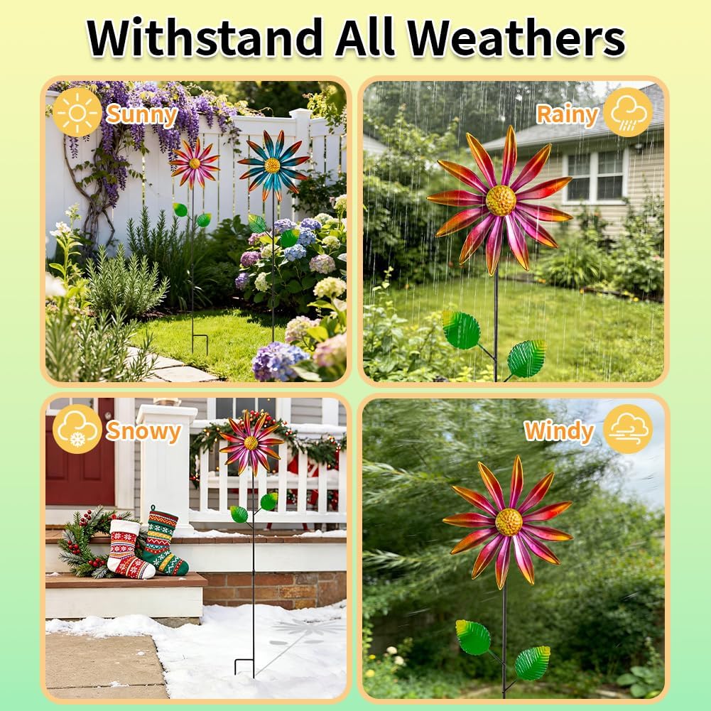 Stargarden 4Pcs Metal Wind Spinners, Garden Pinwheels for Yard, Small Windmills Decorative Garden Stakes for Yard Lawn Patio Outdoor