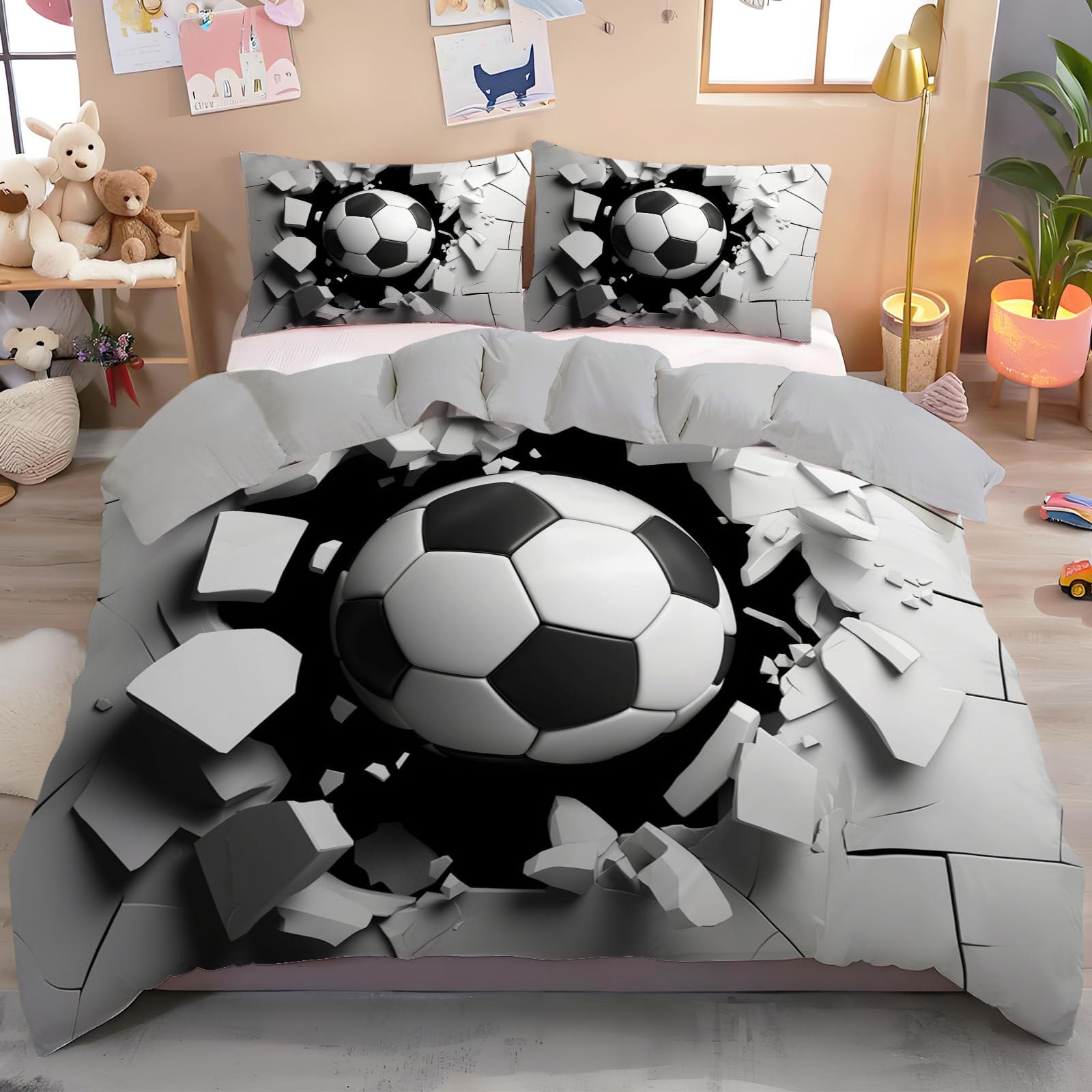 Parure de lit football 140x200 style moderne housse de couette 3D motif sport pour rafraîchir la chambre