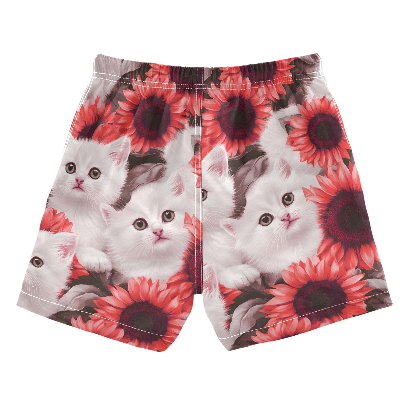 White Cat Sunflowers 5 Boys Swim Trunks Toddler Shorts Swimwear Boardshorts
