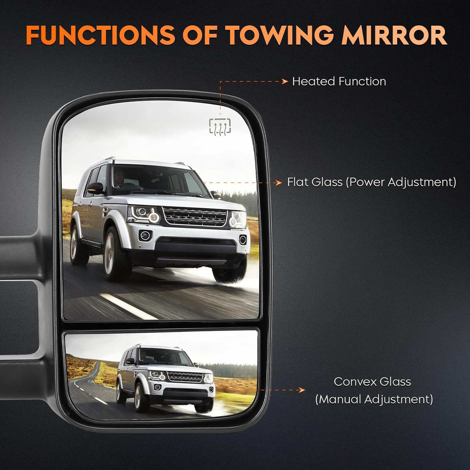 Youxmoto Towing Mirrors fit for 2007-2013 For Chevy For GMC; Silverado Sierra 1500 2500 HD/ 3500 Suburban; 2007-2014 Tahoe/Yukon Pickup Truck Mirrors, Heated, Manual Folding& Telescoping; Black