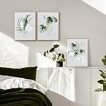 ArtbyHannah Framed Canvas Wall Art for Bedroom, 12x16 Inch Botanical Paintings Wall Decor with Green and Gold Glided Textured Modern Nature Pictures Plant Prints for Bathroom & Living Room(Set of 3)