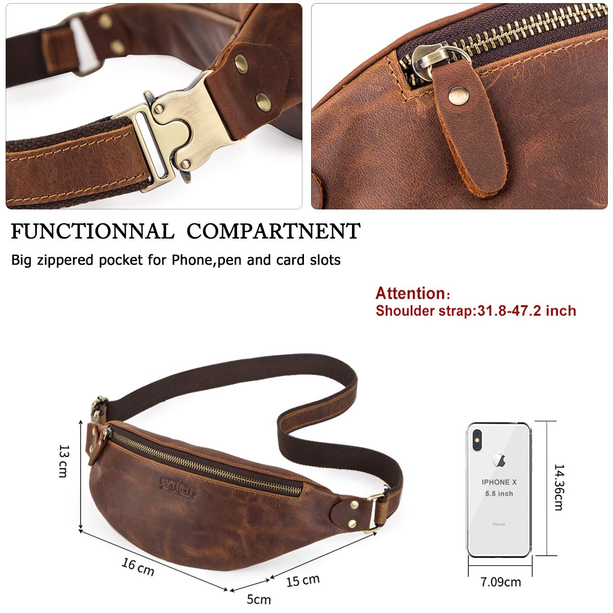 CONTACTS Gürteltasche Bauchtasche Hüfttasche mit Reißverschluss Geeignet für Reise Wanderung und Outdoor-aktivitäten für Damen/Herren (Kaffee)