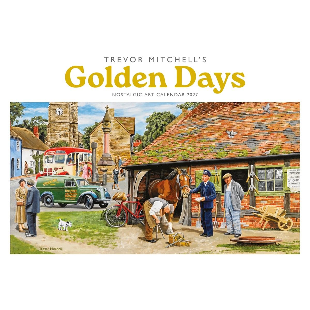 Carousel Worldwide Golden Days Trevor Mitchell 2027 Wall Calendar, A4 Format, 12-Month Monthly Calendar, Full-Color Nostalgic Artwork
