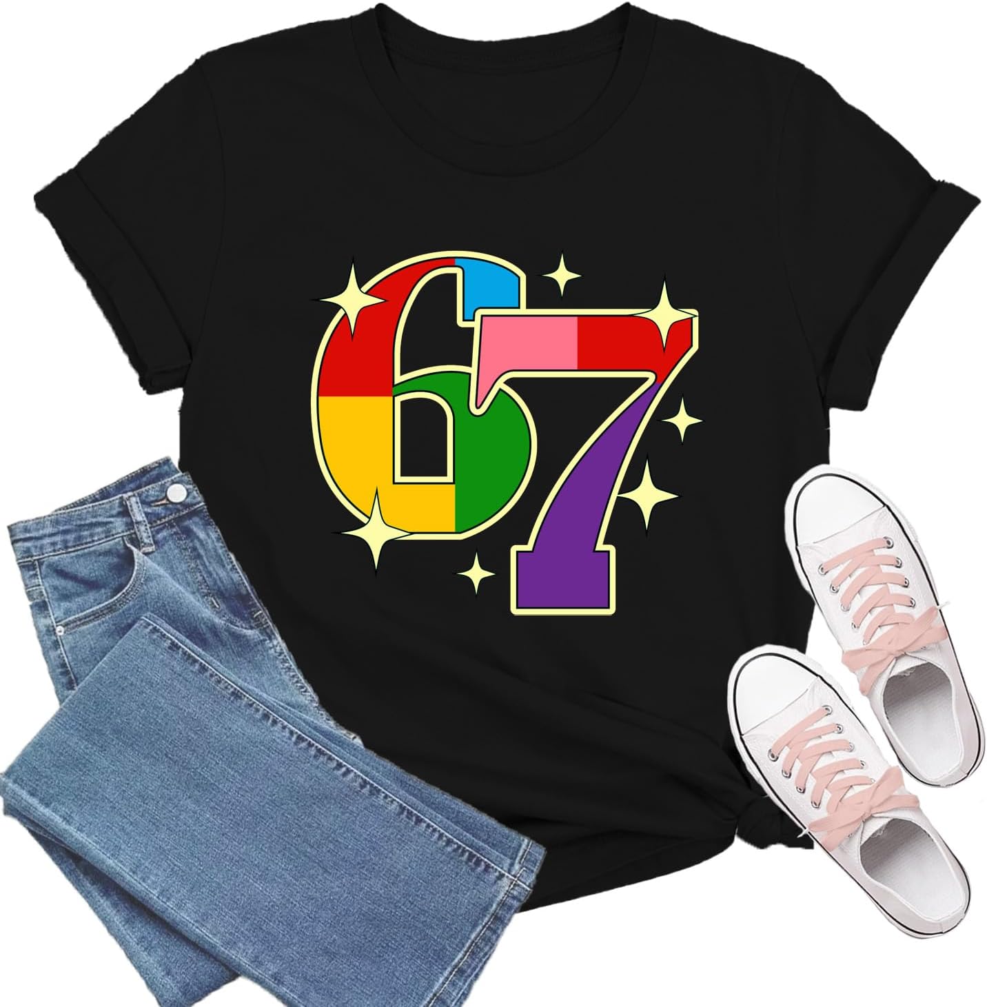 67 Shirts for Women Six Seven T-Shirt Colorful 67 Number Tee Tops