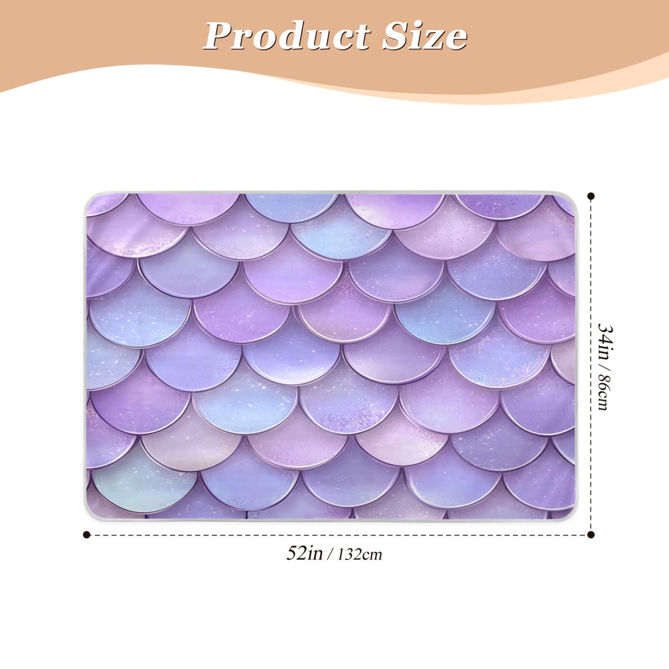 Takiito Lavender Mermaid Scales Bed Pad Reusable Bed Underpad Washable Waterproof Leak-Proof Quick Dry Incontinence Pee Pad for Toddlers Kids Adults Pets 34x52 in
